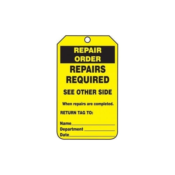 Accuform Safety Tags, REPAIR ORDER REPAIRS REQUIRED, 5.75in x 3.25in, RP-Plastic, 25PK TRS247PTP - main